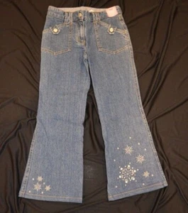 Gymboree SNOW PRINCESS Snowflake Denim Flare Jeans Pants adj waist NWT 6 7 8 9 - Picture 1 of 3