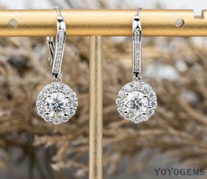 2.50 CT Moissanite Drop/Dangle Earrings Round Cut Solid 14K White Gold For Her - Picture 1 of 6