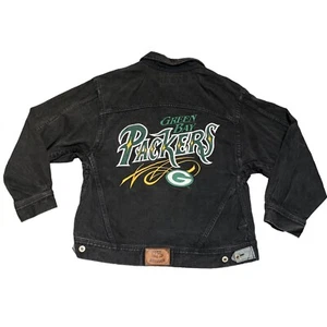 Green Bay Packers schwarze bestickte Denim-Marke NFL Herrenjacke Größe Large - Bild 1 von 11