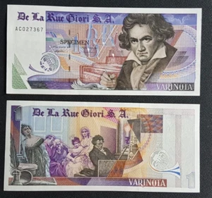 ITALIE - ITALIA - ITALIAN TEST NOTE - BILLET 1SPECIMEN VARINOTA DE LA RUE GIORI - Picture 1 of 1
