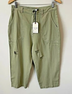 Ellor Cropped High Rise Pants Womens Sz 10 30 Stitch Distressed Olive Green New - Picture 1 of 12