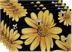 Artoid Mode Sunflower Summer Placemats for 12" x 18", Rectangle 4 Pcs, Black - Picture 1 of 6
