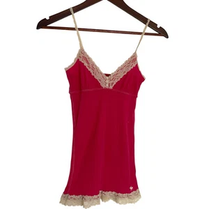 Vintage Y2K Abercrombie & Fitch Babydoll Cami Tank Top Small S Pink Lace Trim - Picture 1 of 6