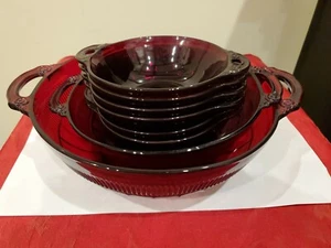 Vintage 8 pc Anchor Hocking Royal Ruby Red Coronation Dessert Berry Bowl Set - Picture 1 of 9