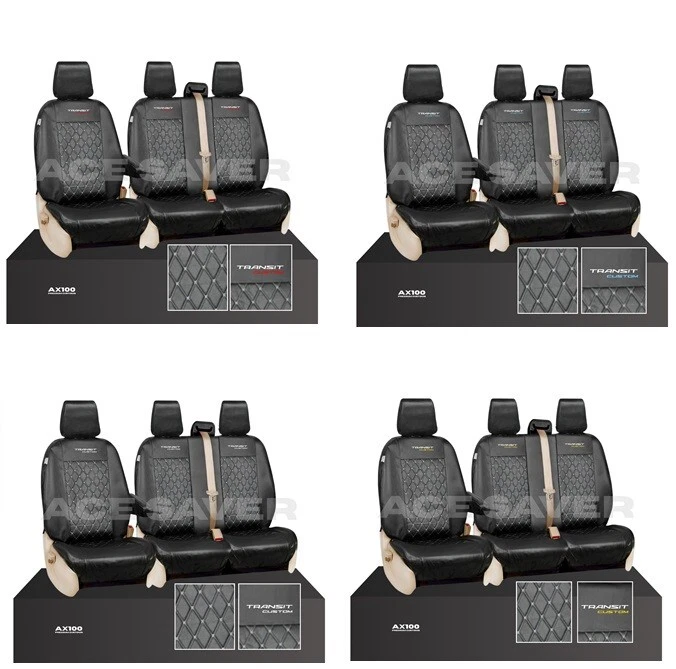 FORD TRANSIT CUSTOM 2013-2023 TAILORED QUILTED FRONT SEAT COVER SET - WITH LOGO - Image 1 of 1
