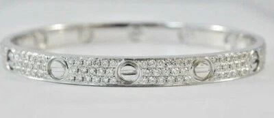 Brazalete de boda de oro blanco macizo de 14 k con diamantes redondos naturales de 4,25 quilates Foto 1 de 4