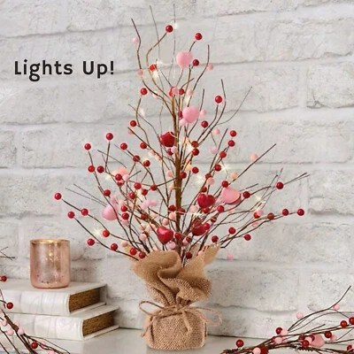 LED Lighted Red & Pink Heart Tree Lamp Valentines Day Table Centerpiece Decor - Image 1 of 4