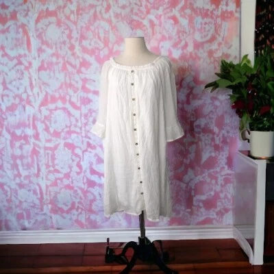 Naif Anthropologie Dress Womens Large White Crochet Lace Trim Off Shoulder Tunic - Image 1 of 4