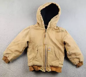 Carhartt Jacket Youth Boys Size 6 (XS) Workwear Faded Distressed Quilted Hooded - Picture 1 of 14
