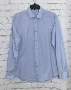 Bugatchi Uomo Men's 17 36/37 Dress Shirt Blue Floral Long Sleeve