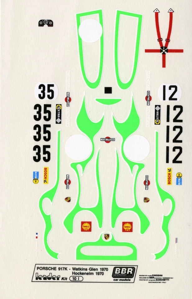 PORSCHE 917K N° 12/35 WATKINS GLEN / HOCKENEIM 1970  BBR DECALS 1/43 - Immagine 1 di 1