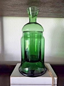 Hand Blown Recycled Green Glass Carafe & Base Set Vintage Spanish Style Pitcher - Picture 1 of 10