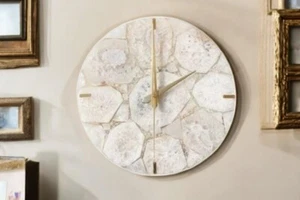 12" White Agate Stone Wall Clock Large Antique Natural Agate Gemstone Home Decor - Picture 1 of 8