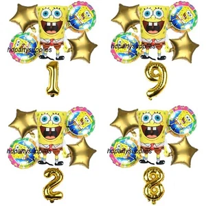 6pcs SpongeBob SquarePants Birthday Foil Balloons Kids Party Number Age. - Picture 1 of 12