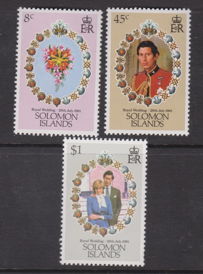 1981 Королевская свадьба Чарльз и Диана MNH набор марок Соломоновы Острова SG 445-447 - Изображение 1 из 1