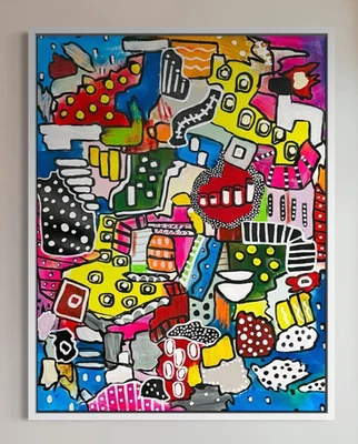 Colorful Abstract Cityscape Painting 90x70cm Modern 3D Canvas Art, Ready to Hang - Bild 1 von 4