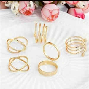 6er Set goldfarben gewickelte Midi Ringe - Bild 1 von 5