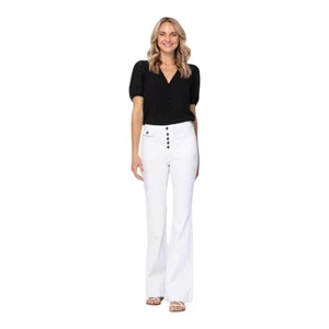 Judy Blue Women’s 24W High Waist White Flare Jeans Pocket Button Denim - Picture 1 of 10