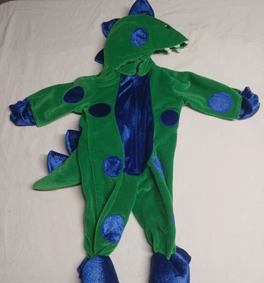 Dinosaur Halloween Costume Infant Baby SZ 6-9 M Green Blue Plush Hooded Miniwear - Image 1 of 4