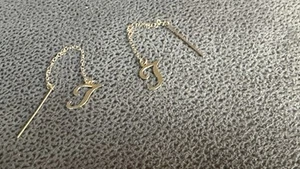 14k Gold Initial T Threader Earrings - Picture 1 of 3