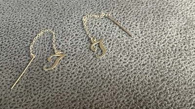 14k Gold Initial T Threader Earrings - Image 1 of 3