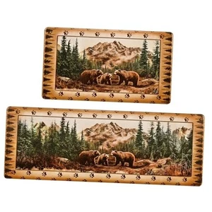  Bauernhaus Küchenmatten für Boden 2 Stück Rustikal Bär Küchenteppiche Rutschfest  - Bild 1 von 8