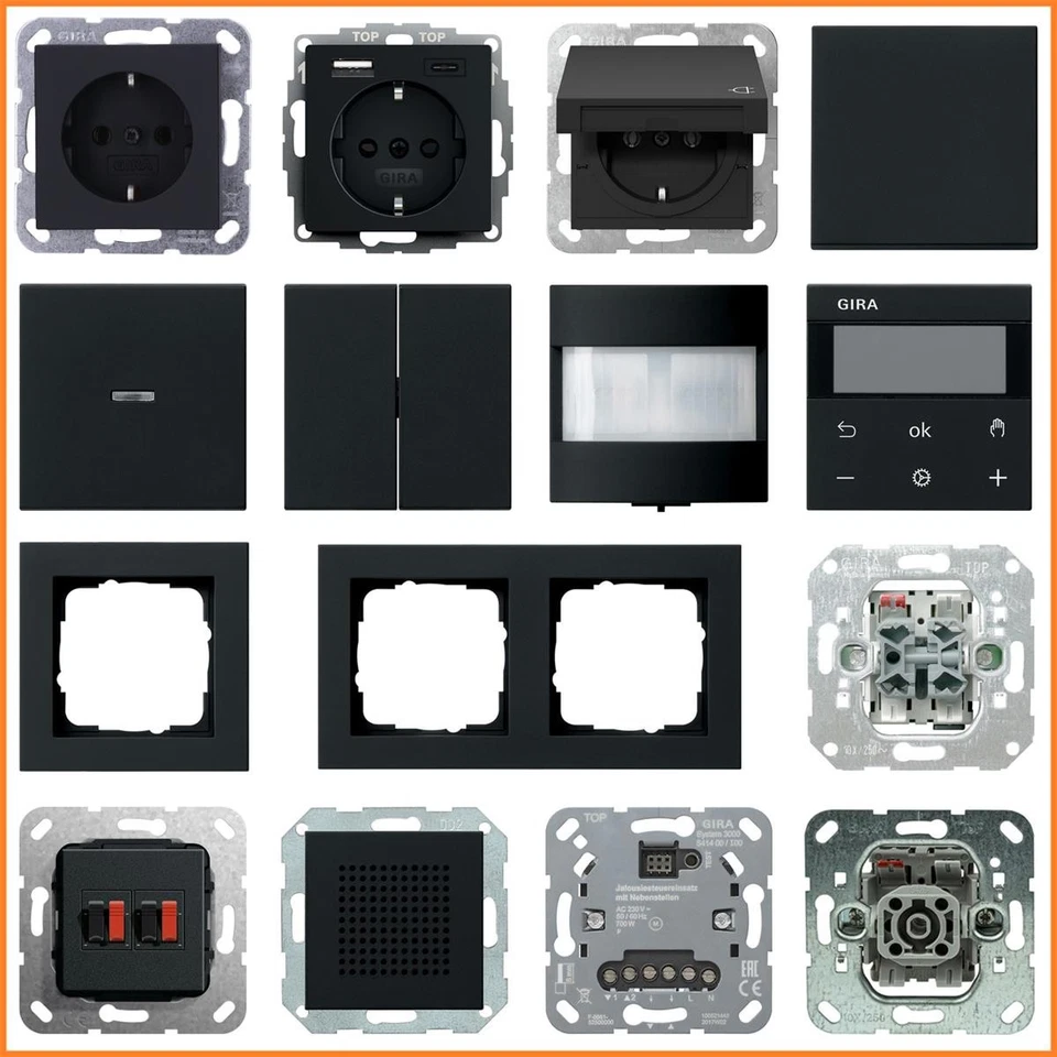 Gira System 55 E2 Schwarz Matt Steckdose Schalter Taster Wippe Rahmen Auswahl - Bild 1 von 1