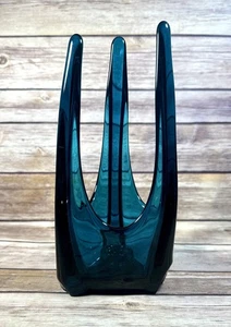 Vintage Viking Epic Three Foil 3 Finger Bluenique Swung Glass Candle Holder - Picture 1 of 23