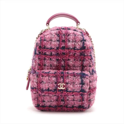 Chanel Matelasse Tweed Cadena Mochila 2 Vías Oro Rosa Accesorios Metal Serie Aleatoria Foto 1 de 4