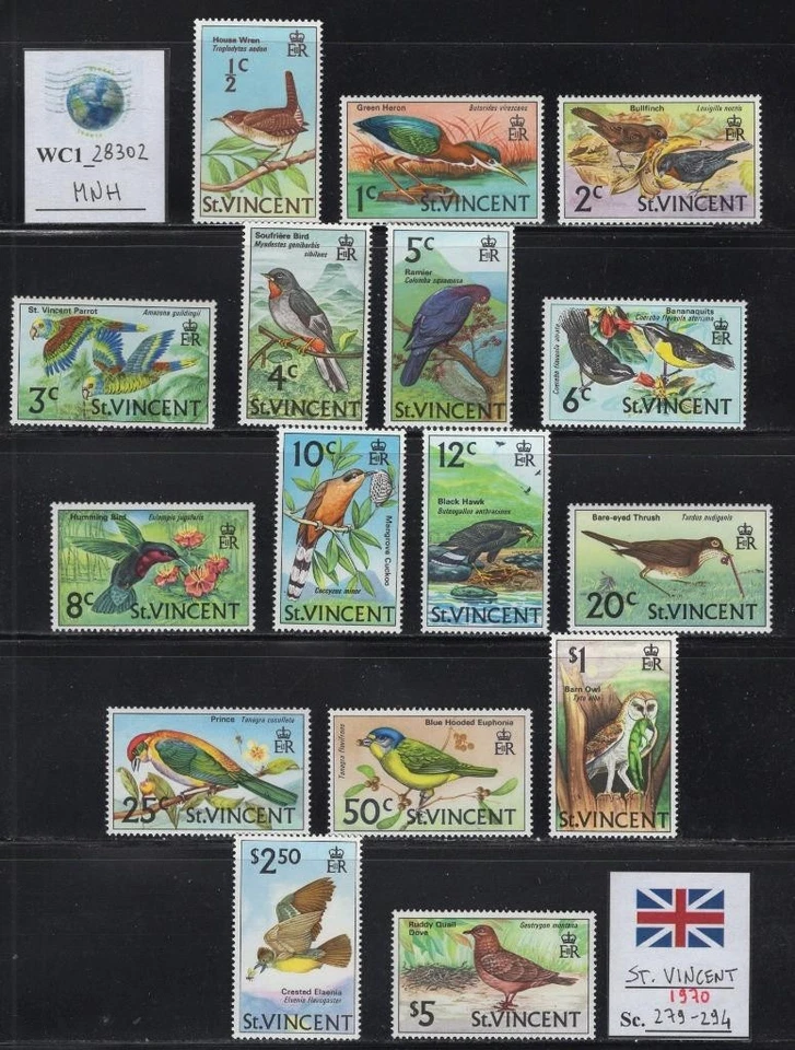 WC1_28302. BRITISH COL.: ST. VINCENT. 1970 QEII BIRDS set. Sc.279-294. MNH - Imagem 1 de 1