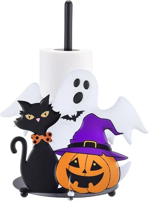 Toallero de papel de Halloween fantasma de metal gato negro calabazas toallero Halloween Foto 1 de 4