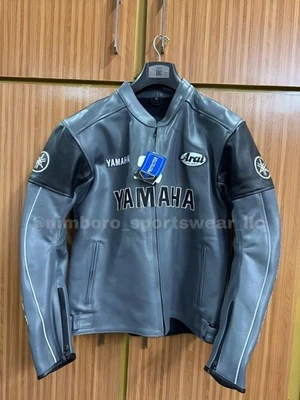 Chaqueta de cuero para hombre Yamaha Racing gris - Chaqueta de moto - Engranajes de motociclista personalizados Foto 1 de 4