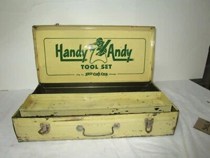 Vintage Handy Andy child's toy tin tool box with tray--case only, no tools - Picture 1 of 11