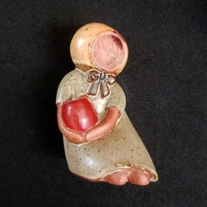 Vintage Speckled Stoneware Figurine, Girl with Red Vase, UCTCI, Japan - Picture 1 of 3