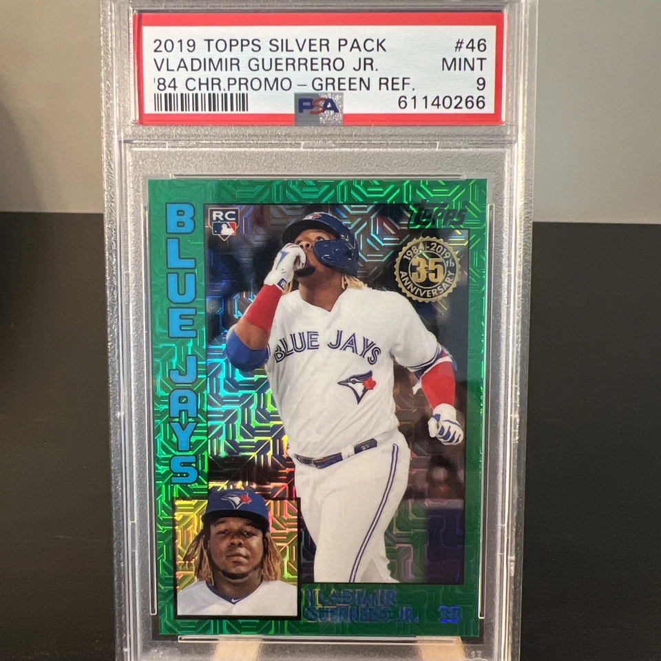 2019 Topps Silver Pack Vladimir Guerrero Jr. 84 Chrome PROMO GREEN REF/99  PSA 9 - Image 1 of 3