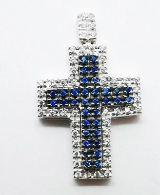 Croce con zaffiri e zirconi  in argento 925 - Immagine 1 di 2