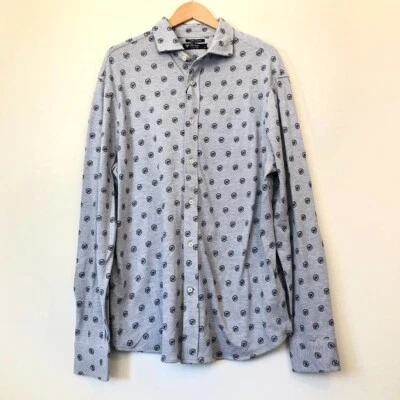 NEW NWT DANIEL CREMIEUX Mens Blue Heather Navy Crown Crest Print Button Down XL - Image 1 of 4