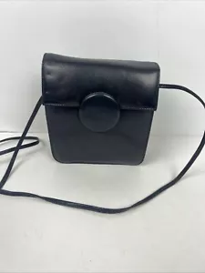 Vtg Linda Allard Ellen Tracy Black Leather Two Strap Croc Detail Crossbody Purse - Picture 1 of 5