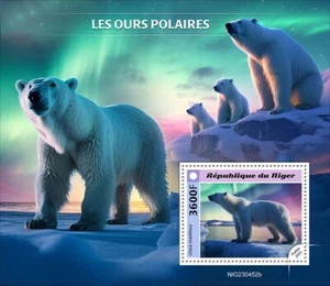 Polar Bears Northern Lights Aurora Borealis MNH Stamps 2023 Niger S/S - Picture 1 of 1