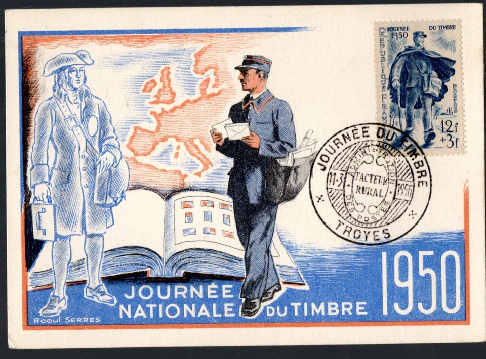 863+ FDC  CARTE 1er JOUR    JOURNEE DU  TIMBRE 1950   TROYES - Photo 1/1