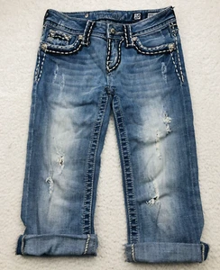 Miss Me Jean Cuff Capris GIRLS 10 Distress Embellish Whisker Flap Pocket JPK5014 - Picture 1 of 14
