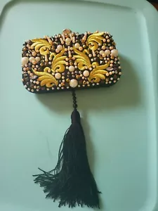 Luxury Beads Embroidery Clutch Bag Black Tassels Evening Bags Bridal Handbag - Picture 1 of 5
