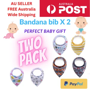 2pcs Baby Bib Set 100% Organic Cotton Boy Girl Triangle Bandana Drooling - Picture 1 of 9