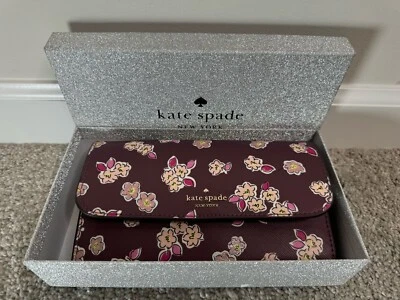NUEVO CON ETIQUETAS KATE SPADE Oropel de Bayas Profundas Brillo Esmerilado Floral Regalo Cartera Larga en Caja Foto 1 de 4