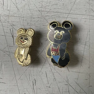Menge zwei Misha/Mishka 1980 Moskau Olympische Sommerspiele Pins - Bild 1 von 4