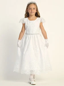 SALE Corded Embroider Tulle Sequins Tea-Length Dress Holy Communion Flower Girl - Picture 1 of 4