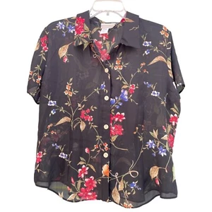 Coldwater Creek Damenbluse Größe 12 L XL Blumenmuster mit Knopfleiste 100 % Polyester - Bild 1 von 7