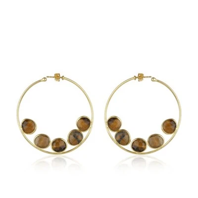 Pendientes de aro multi piedra ojo de tigre chapados en oro de 18 quilates para mujer regalos de boda Foto 1 de 4