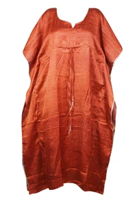 Women Kaftan MAXI Dress RUST Printed Beach Bikini Cover Up HOUSEDRESS Caftan 2XL