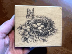 Inkadinkado Rubber Stamp 97148 BIRD NEST EGGS BUTTERFLY Nature Birds - Picture 1 of 2